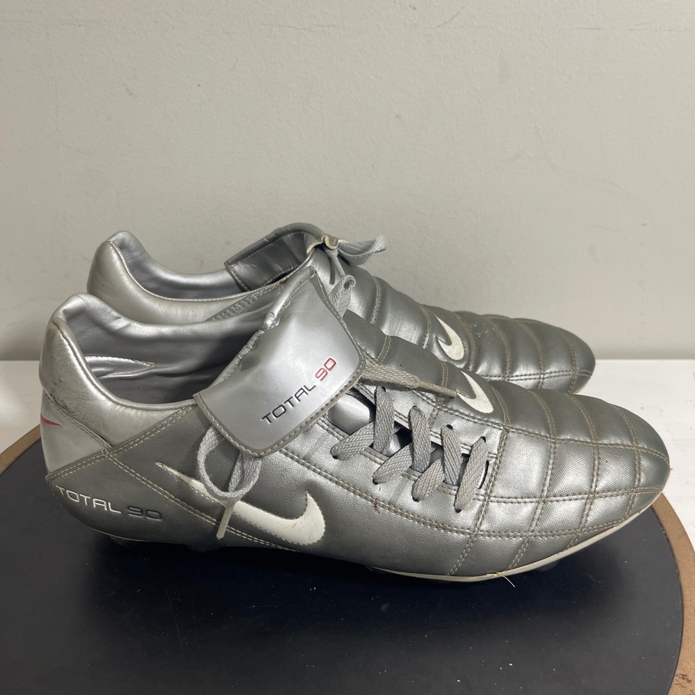 Nike Total 90 III FG Soccer Cleats US 13 Silver White Red Accents Football Shoes